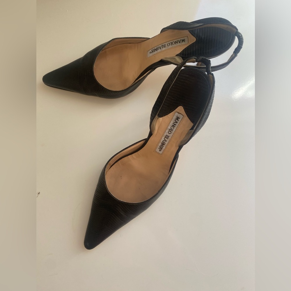 Manolo Blahnik size 38 black slingback pumps.